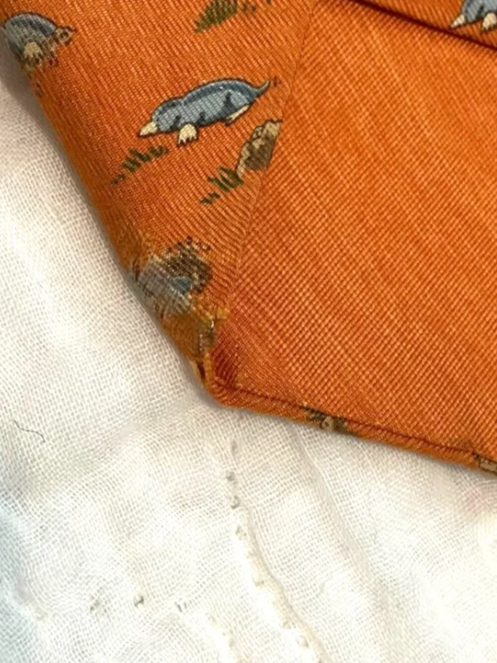 Hermes Whimsical Moles Animals Men's Tie Orange Silk 7794 FA 3.5